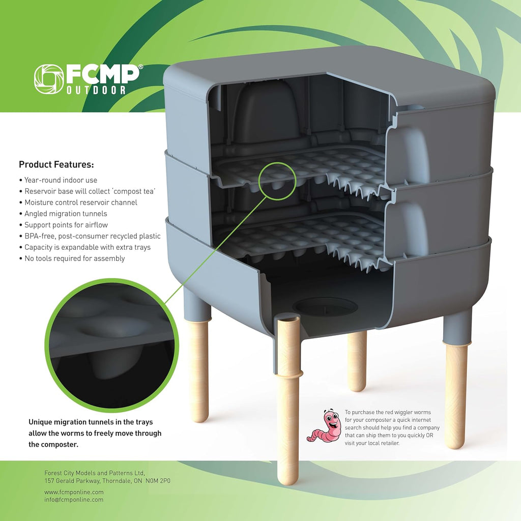 FCMP Outdoor - The Essential Living Composter, 4-Tray Worm Vermicomposter Bin, Black
