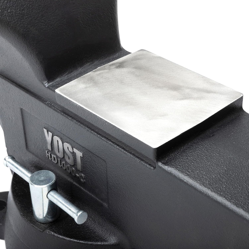 Yost HD1000-C Heavy Duty 10-Inch Mechanics Work Bench Vise | Heavy Duty Woodworking & Metal Work Table with Secure Grip Swivel Base | 60,000 PSI Casting Iron Material with Extra-large Anvil Surface