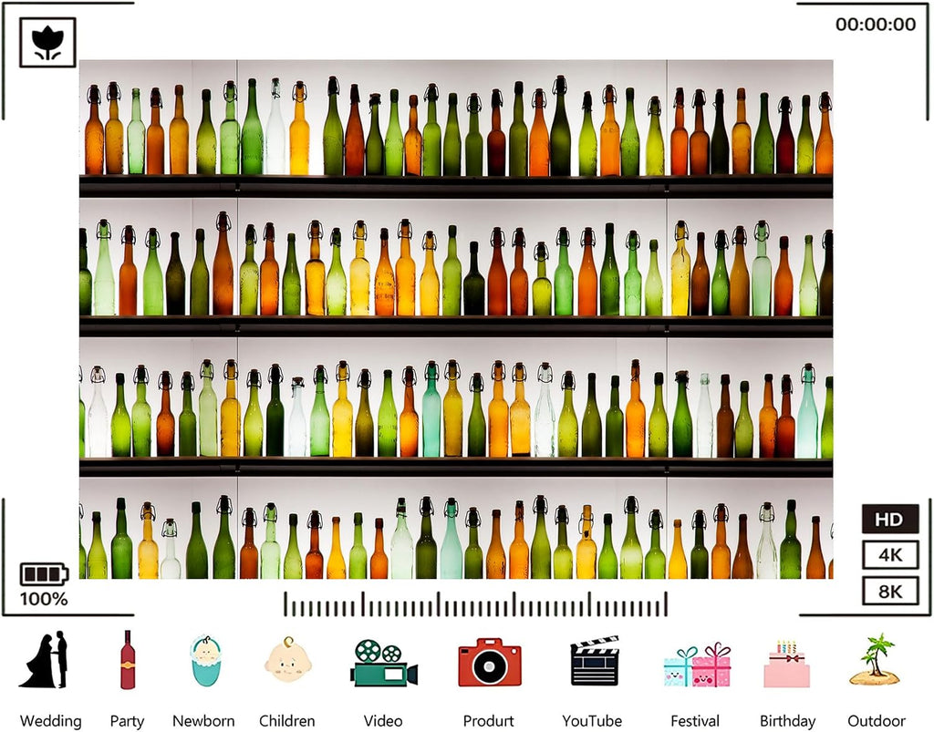 Trykid 20x10ft Colorful Glass Bottles Backdrop Multi Tiered Shelves Amber Green Clear Glass Backlit Display Photography Background Bar Event Party Decoration Photo Booth Prop Fabric