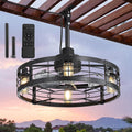 LEDIARY 22' Outdoor Ceiling Fans with Light, Waterproof Gazebo Fan with Hanging Hook, Plug in Ceiling Fan with Remote,Caged Ceiling Fan with 6 Speed Timer for Patio, Porch, Pergola, Black