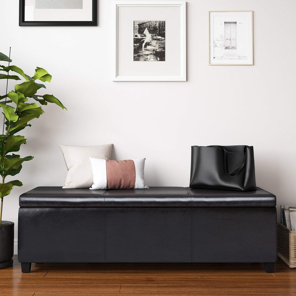 SIMPLIHOME Avalon Extra Large Storage Ottoman Bench - 54 inch Wide Upholstered Vegan Leather Rectangular Lift-Top Ottoman in Tanners Brown, Contemporary Bench for Living Room with Hidden Storage