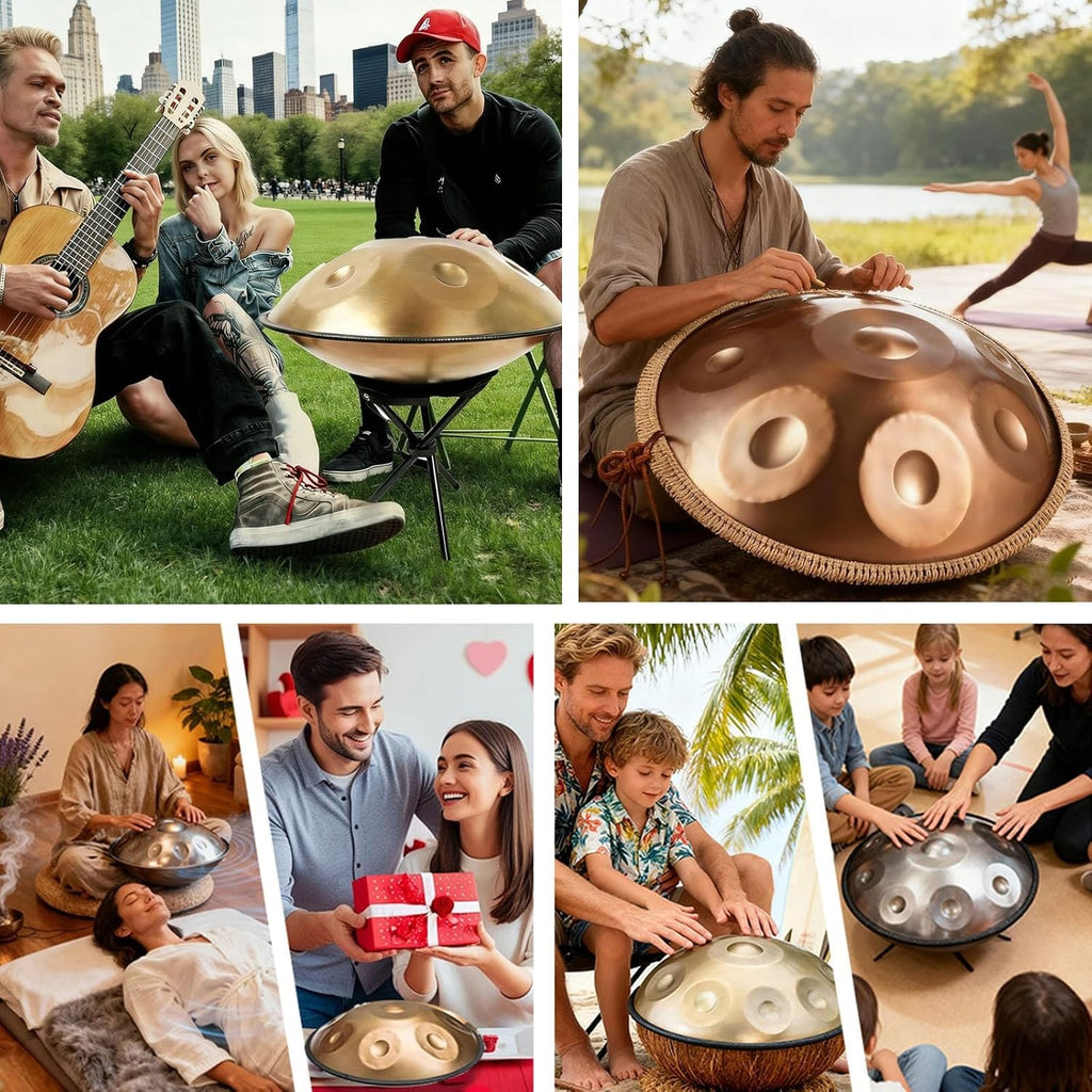 Handpan Drum 432Hz/440Hz, 22 Inch 9/10/12 Notes Tongue Drums, Steel Percussion Instrument with Stand, Professional Hand Pan Set for Meditation Yoga Sound Healing Music Therapy(Brown,440HZ/12Note)