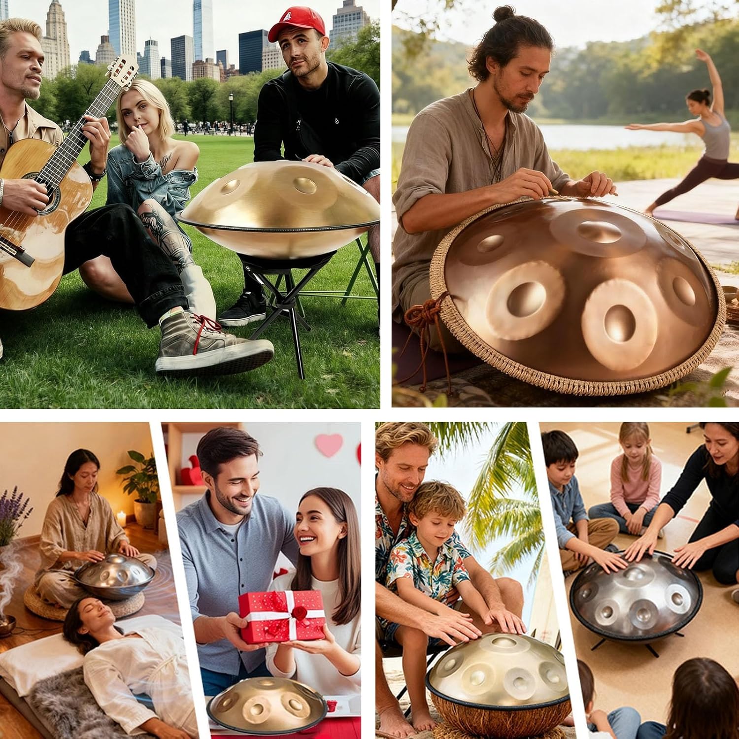 Handpan Drum 432Hz/440Hz, 22 Inch 9/10/12 Notes Tongue Drums, Steel Percussion Instrument with Stand, Professional Hand Pan Set for Meditation Yoga Sound Healing Music Therapy(Brown,440HZ/12Note)