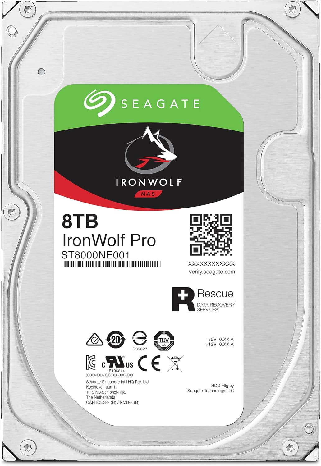 Seagate IronWolf Pro ST8000NE001 8TB Internal 3.5' SATA 6Gb/s 7200rpm - 256MB - with 2 Years Rescue Data Recovery Service Plan
