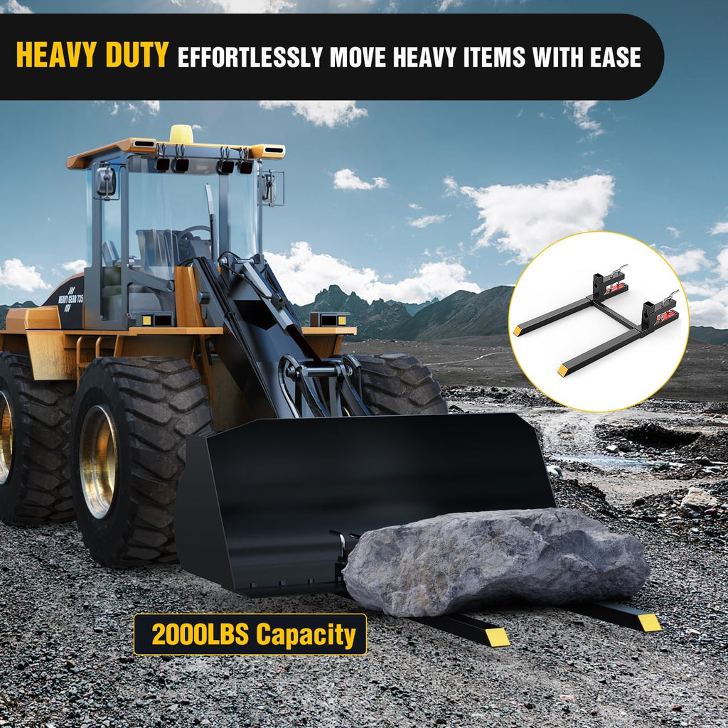 Nilight 43' 2000lbs Clamp on Pallet Forks Heavy Duty with Adjustable Stabilizer Bar for Loader Bucket Skid Steer Tractor