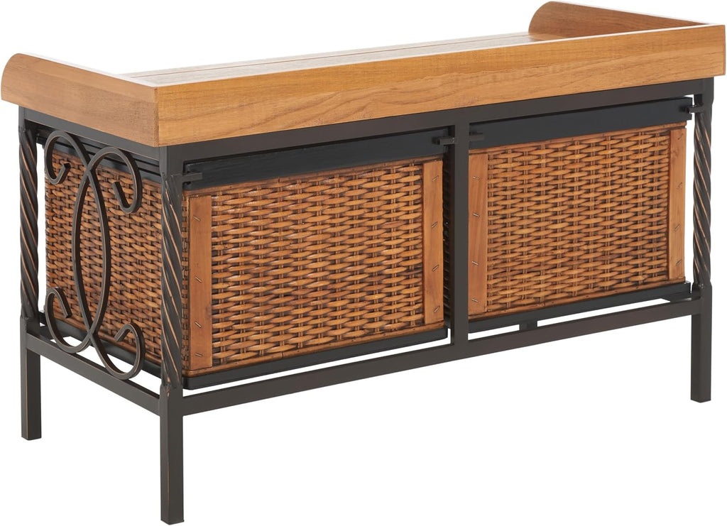 Safavieh American Homes Collection Noah Antiqued Pewter and Oak Storage Bench