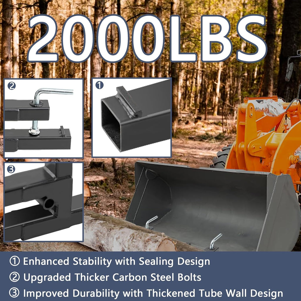 60' 2000LB Pallet Forks with Adjustable Stabilizer Bar, 17' to 33' W and 3/8' Tractor Bucket Hooks, Heavy Duty Front Loader Forks for Skid Steer, Clamp On Tractor Bucket Forks,Loader Bucket