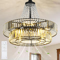 24 Inch Crystal Caged Double Layer Fandelier, Large Modern Chandelier Ceiling Fan with Light and Remote, Luxury Fandelier for Living Room, Bedroom, Reversible DC Motor, Height-Adjustable (Black)