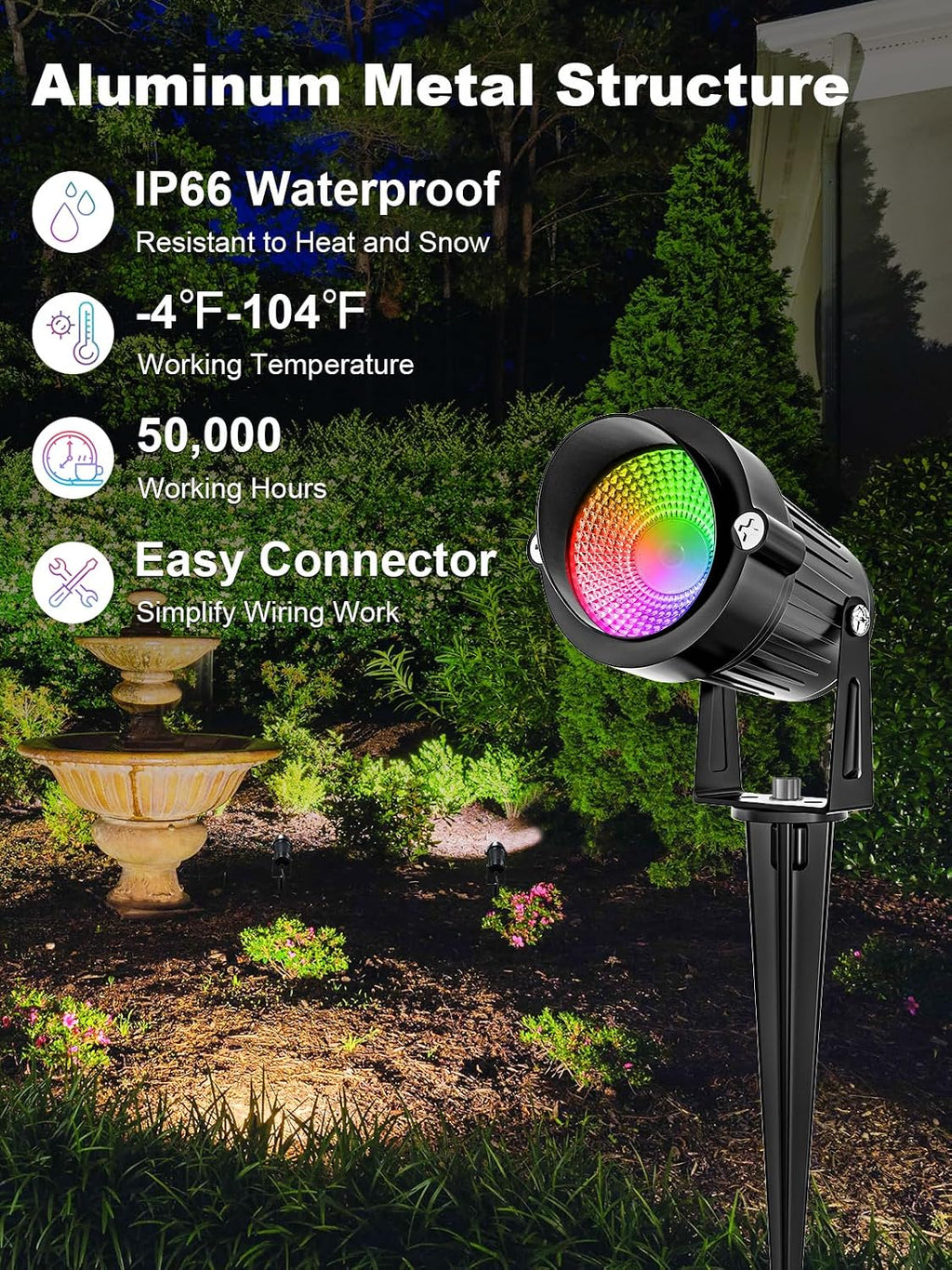 ZUCKEO All-in-One RGBW Landscape Lighting Kit, 5W Color Changing Low Voltage Landscape Lights with Transformer and 80FT Wire, LED Multi-Color Landscape Spotlights for Holiday Yard Garden House, 8Pack