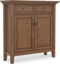 SIMPLIHOME Redmond Storage Cabinet - 36 inch Wide Solid Wood 2-Shelf Entryway Storage Cabinet in Rustic Natural Aged Brown, Transitional Accent Cabinet for Entryway with Drawers and Adjustable Shelves