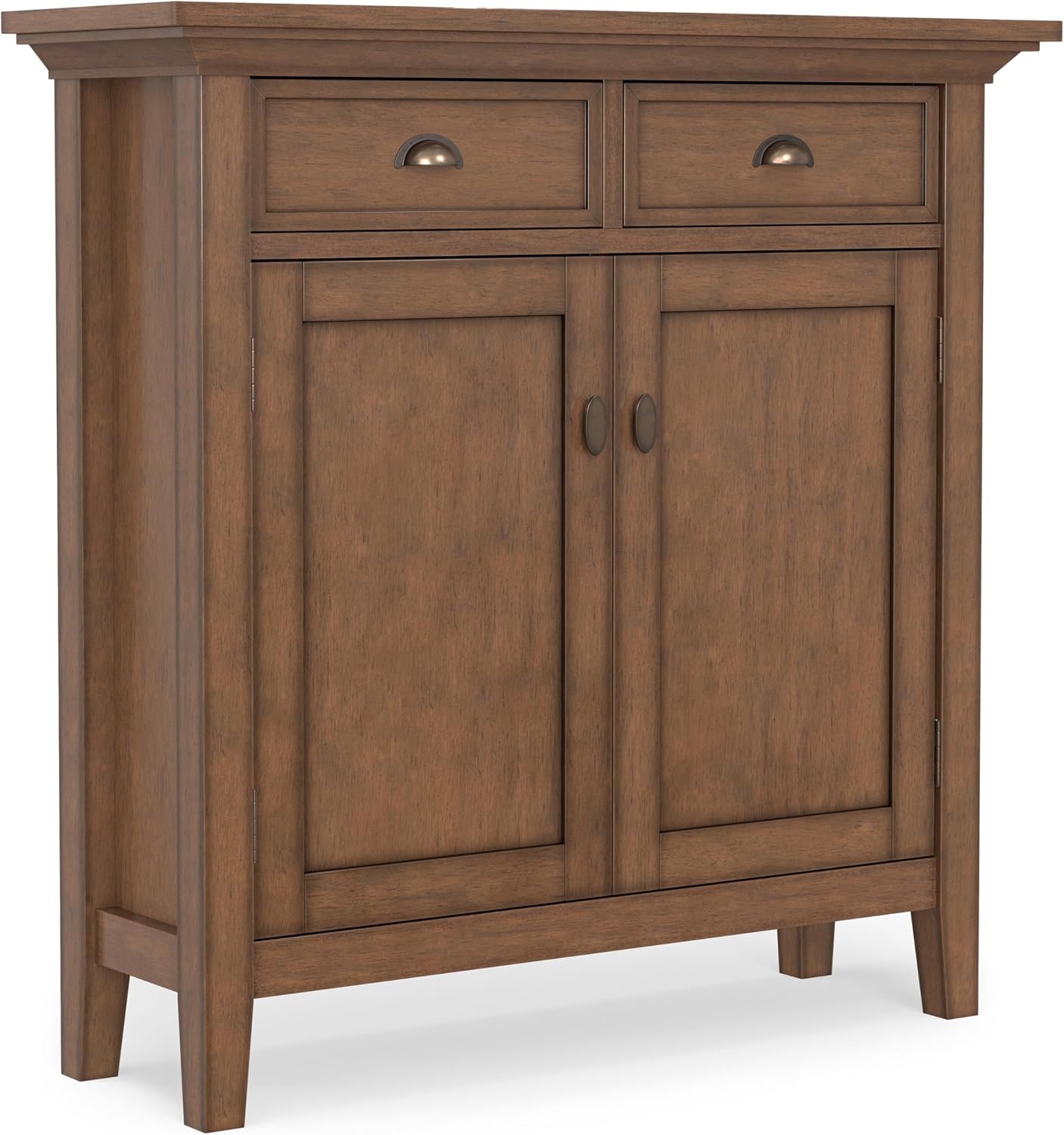 SIMPLIHOME Redmond Storage Cabinet - 36 inch Wide Solid Wood 2-Shelf Entryway Storage Cabinet in Rustic Natural Aged Brown, Transitional Accent Cabinet for Entryway with Drawers and Adjustable Shelves