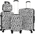 White Leopard Print Luggage Set 4 Pieces, Lightweight Scratch-Resistant Hardshell Suitcases with Spinner Wheels, 14' Underseat Bag & 28' Large Check-in, Animal Print Rolling Luggage for Women Men