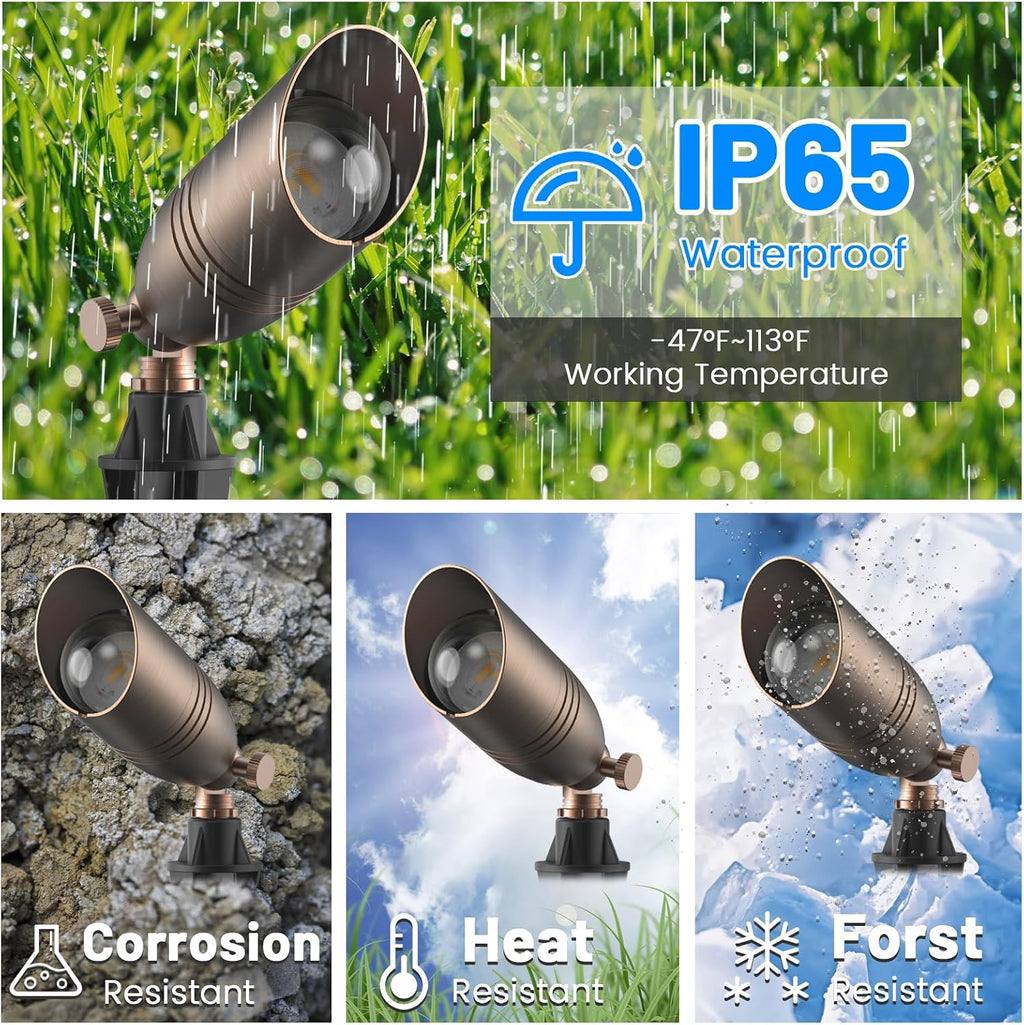 Solid Brass 12V Low Voltage Wired Landscape Lighting,Heavy-Duty Waterproof Outdoor Electric LED Spotlights Fixtures for Yard, Tree & Garden, Bronze Uplights, MR16 Bulb Not Included (Classic, 4 Pack)