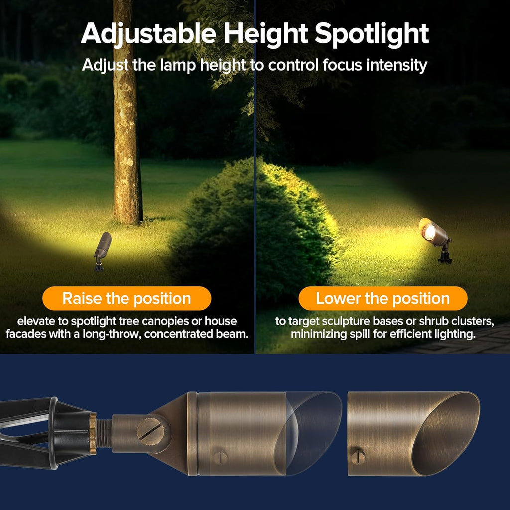 LUTEC Solid Brass Low Voltage Landscape Lighting, 12V Heavy Duty Waterproof Landscape Spotlights, Adjustable Bronze Uplights Outdoor Fixtures for Garden Yard Pathway Tree Without Bulb, 6 Pack