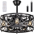 SUNVIE Caged Ceiling Fan with Lights Remote Control 21in Industrial Bladeless Enclosed Ceiling Fan Light with Reversible Motor for Bedroom Kitchen Living Room 5 E26 Base(No Bulb)