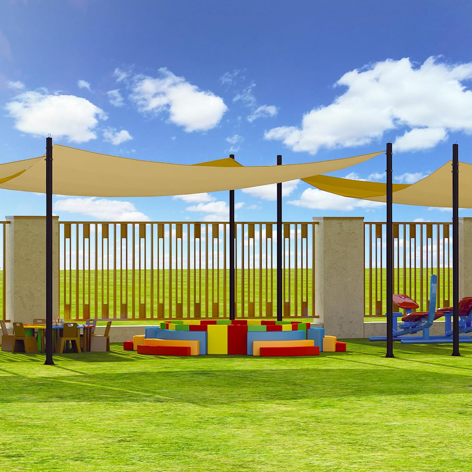 2 Pack 10Ft Shade Sail Poles, Heavy Duty Sun Shade Poles with D-Ring Clamps, Metal Post Pole Kit for Sun Shade Sail String Light Garden Yard Backyard Ground Grassland