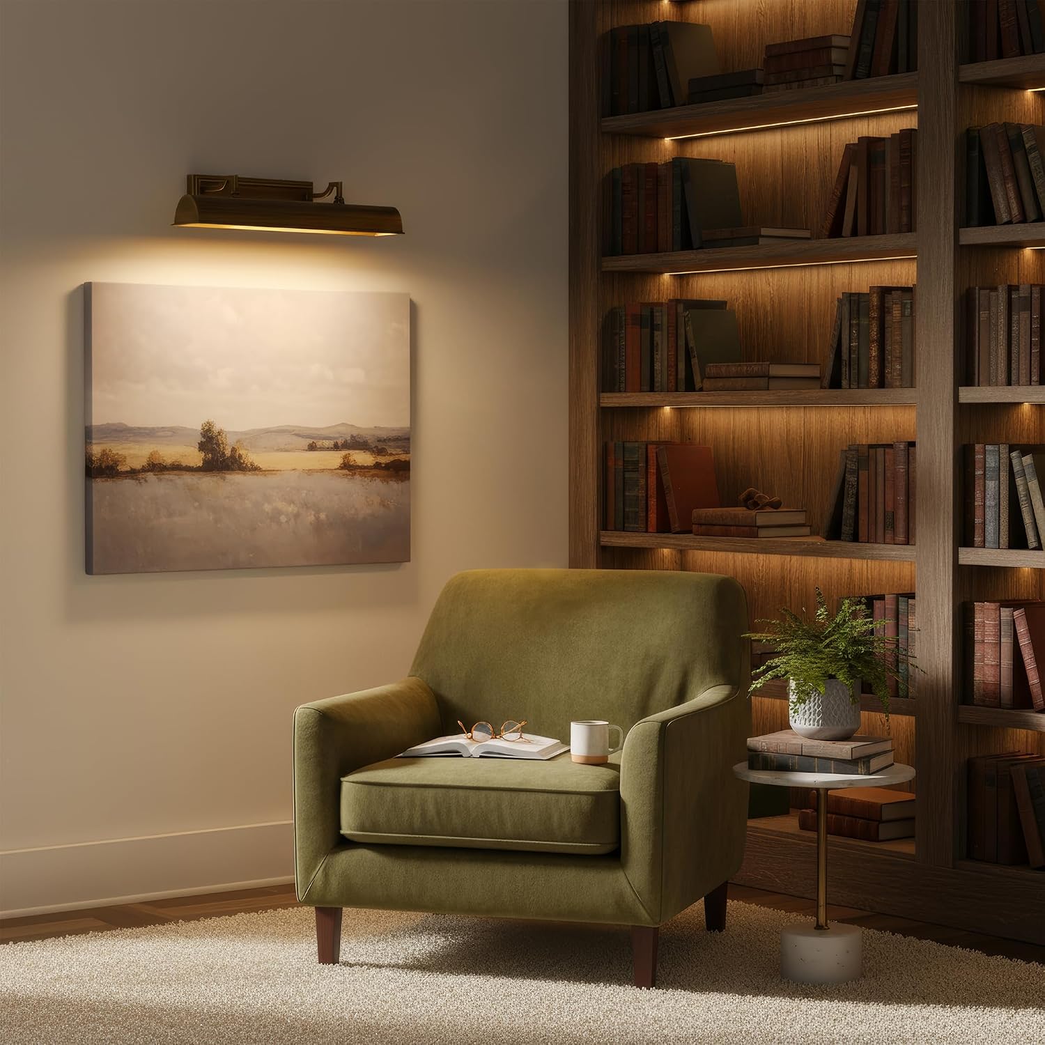 24in Modern Brass Picture Lights for Wall Hardwired, 4 Light Gold Wall Picture Light for Above Picture Frame, Accent Light for Living Room, Bookcase, Library Display E12 Base No Bulbs