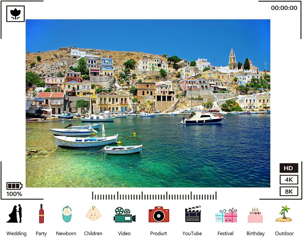 Trykid 20x10ft Greek Harbor Backdrop Colorful Hillside Houses Clear Blue Sky Fishing Boats Photography Background Travel Shoots Tapestry Party Decoration Photo Studio Prop Fabric