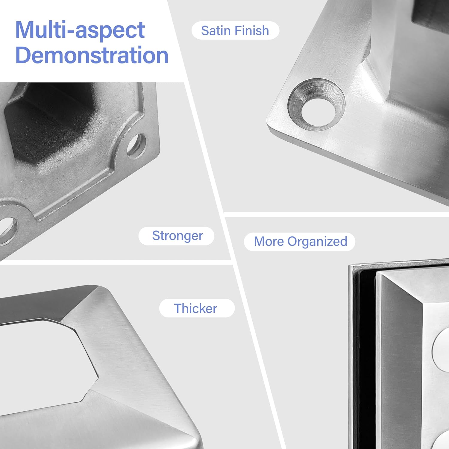 Glass Railing Clamp,4 Pack 316 Stainless Steel 1450g Heavy Duty Square Pool Fence Glass Railing Post Spigot Clamp Floor Mount Rail for Home Garden Stairs Balustrade Balcony