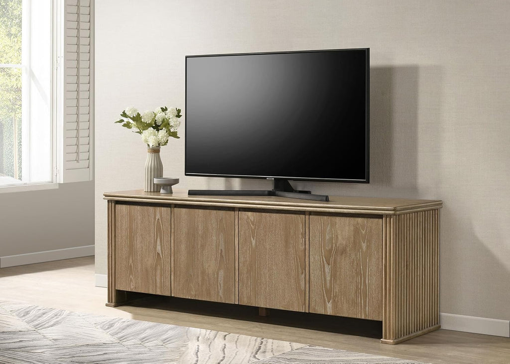 Coaster Home Furnishings - Adina - Wood - 70-Inch TV Stand with Adjustable Shelves, Vertical Reeding, Flat-Panel Doors, Natural Grain - Living Room - Distressed Light Brown - 722933