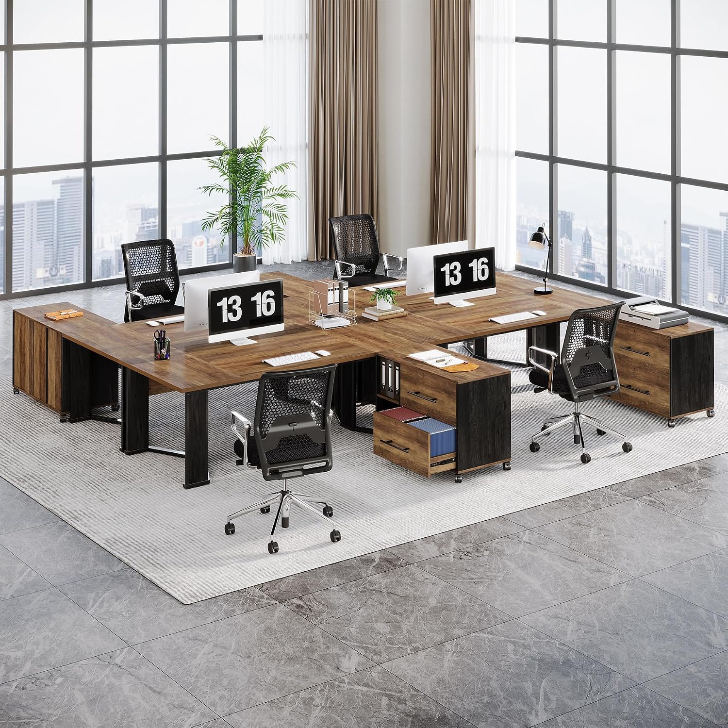 Tribesigns 70.86' Executive Desk with Mobile File Cabinet, Large L Shaped Computer Office Desk with 2 Drawers and Storage Shelves, Business Furniture Desk Workstation for Home Office (Rustic Brown)