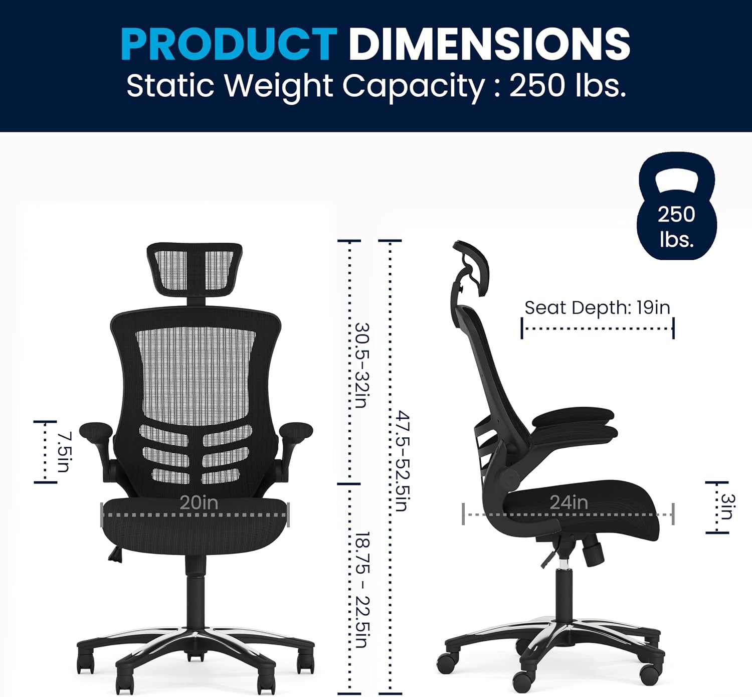 Flash Furniture Kelista High-Back Swivel Office Chair with Adjustable Lumbar Support and Seat Height, Ergonomic Mesh Desk Chair, Black