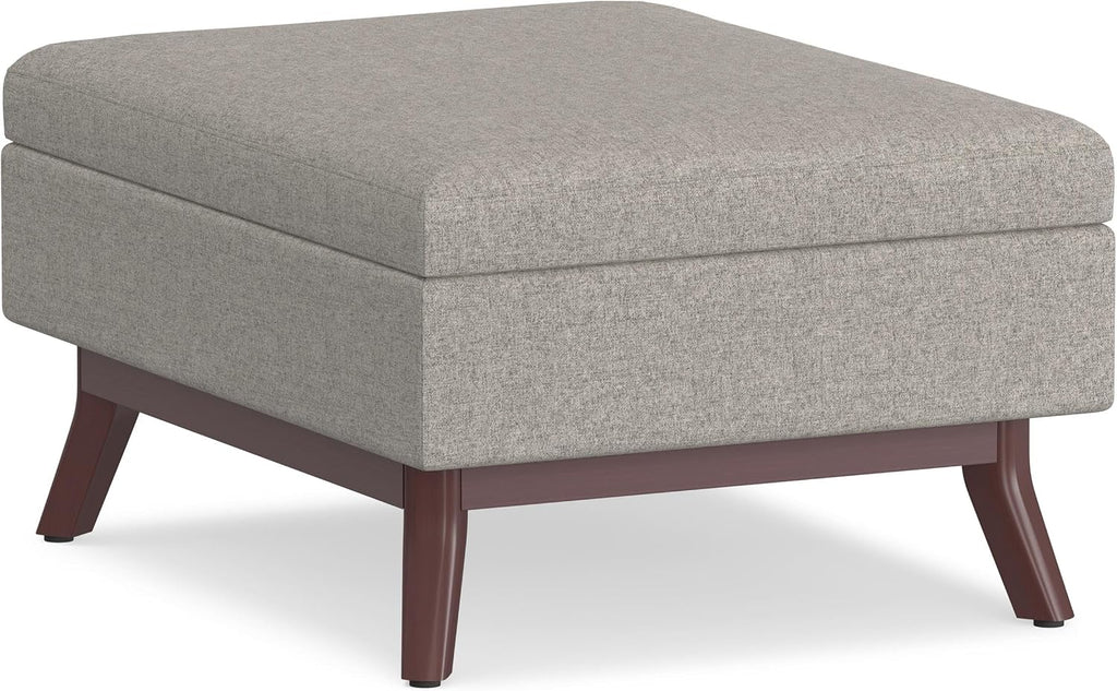 SIMPLIHOME Owen Coffee Table Storage Ottoman - 34' Wide x 19' High Upholstered Woven Fabric Rectangular Lift-Top Ottoman in Cloud Grey, Mid-Century Modern Bench for Living Room with Tapered Legs