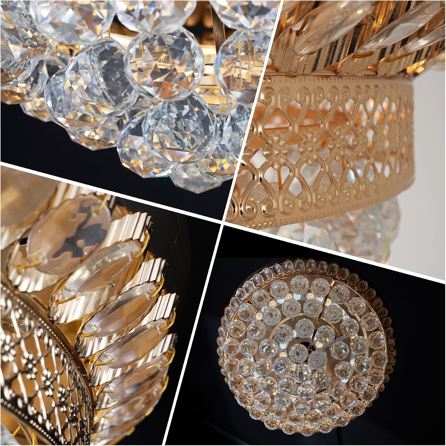 Bling Crystal Fan Chandelier, 42 Inch Rose Gold Chandelier Fans with Crystals, Retractable Fandelier Ceiling Fan with Light and Remote for Bedroom, Living Room, Dining Room