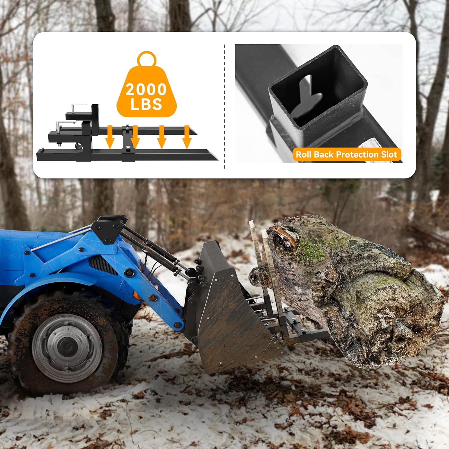 YINTATECH 60' 2000lbs Clamp on Pallet Forks Heavy Duty Tractor Forks with Adjustable Stabilizer Bar Tractor Bucket Forks for Tractor Attachments, Skid Steer, Loader Bucket