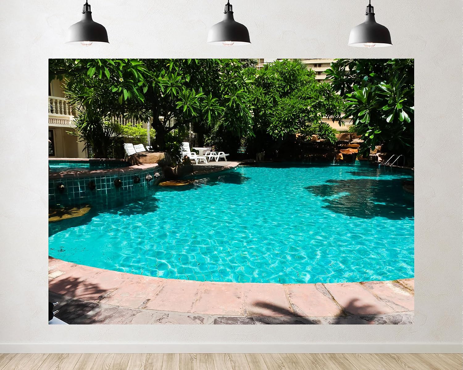 Trykid 20x10ft Lush Green Pool Clear Turquoise Water Backdrop Serene Resort Oasis Tropical Foliage Photography Background Relaxation Getaway Event Decoration Photo Booth Prop Fabric