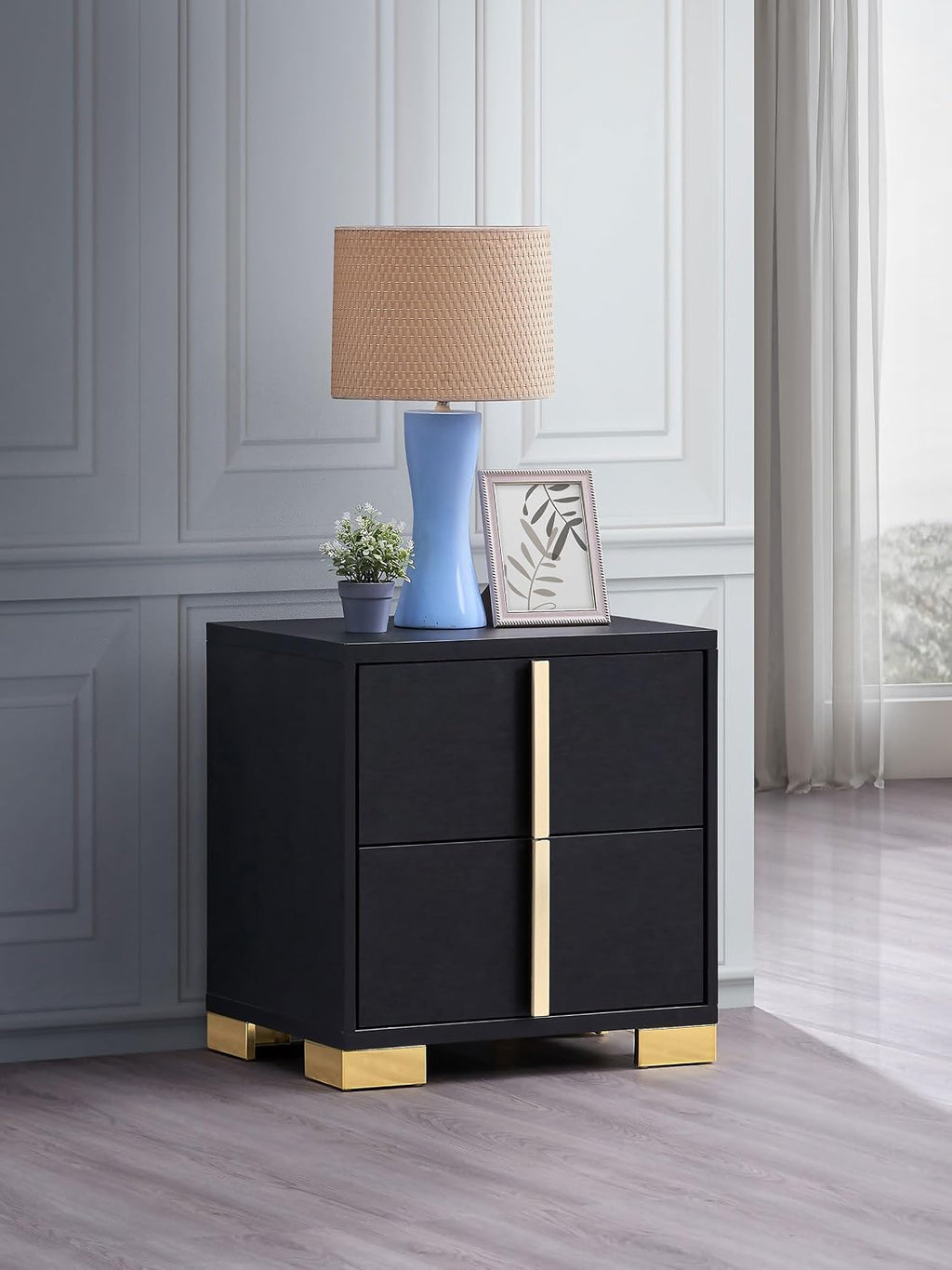 Coaster Home Furnishings Marceline Contemporary Wood 2-Drawer Bedroom Nightstand Bedside Table Organizer Unit Black 222832