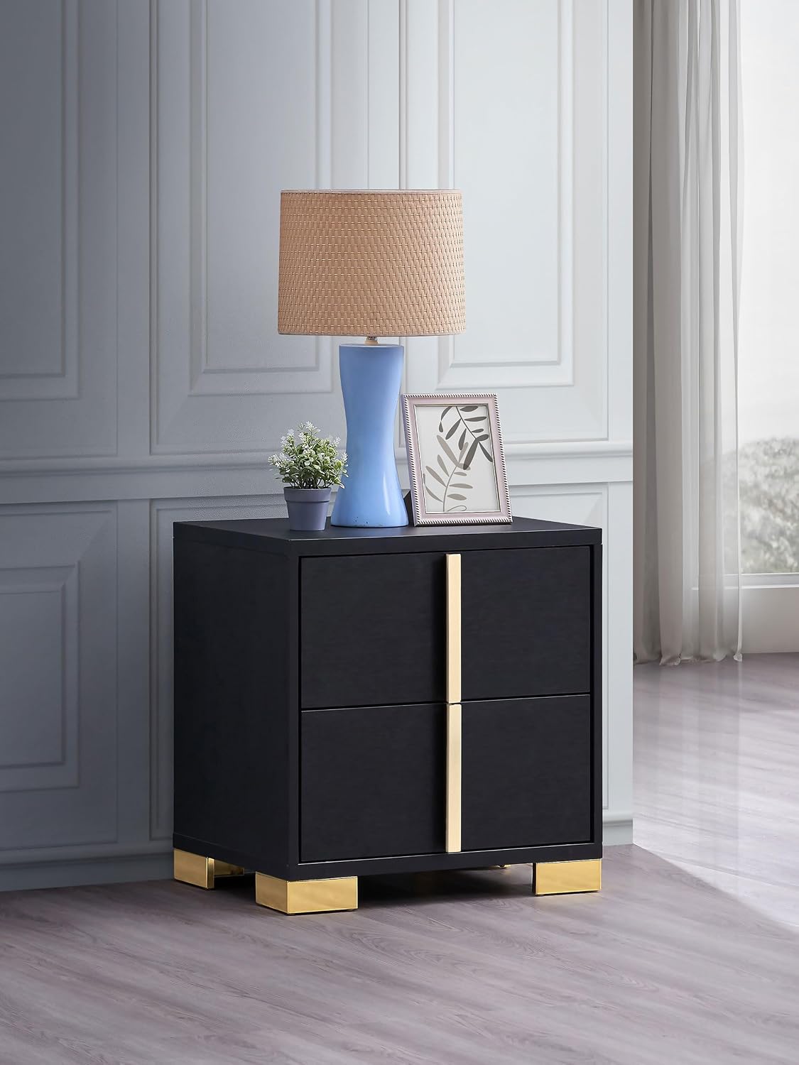Coaster Home Furnishings Marceline Contemporary Wood 2-Drawer Bedroom Nightstand Bedside Table Organizer Unit Black 222832