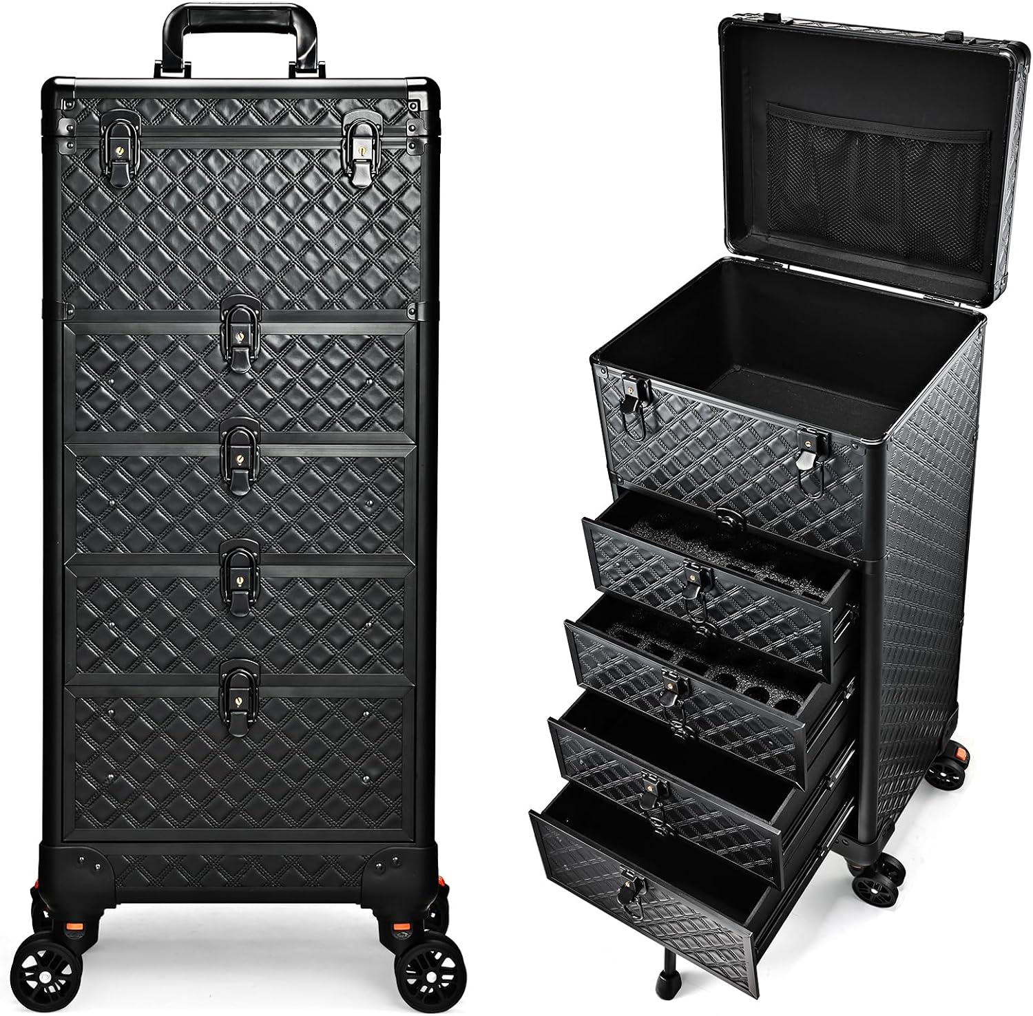 Yueieoun Nail Salon Cart with 4 Drawers,Rolling Makeup Train Case for Beauty,Cosmetology Case on Wheels,Trolley Cart,Lockable Organizer Travel Case for Manicure/Face Painting/Hairstylist/Tattoo Artist