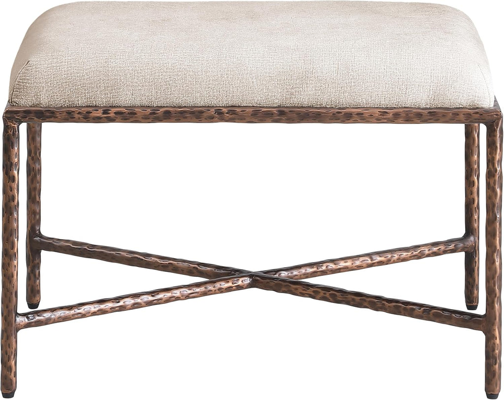 Meridian Furniture 22063Beige Valley Collection Modern | Contemporary Bench with Soft Beige Chenille Fabric, Brushed Bronze Forged Iron Metal Legs and Frame, 25' W x 18' D x 18' H, Beige