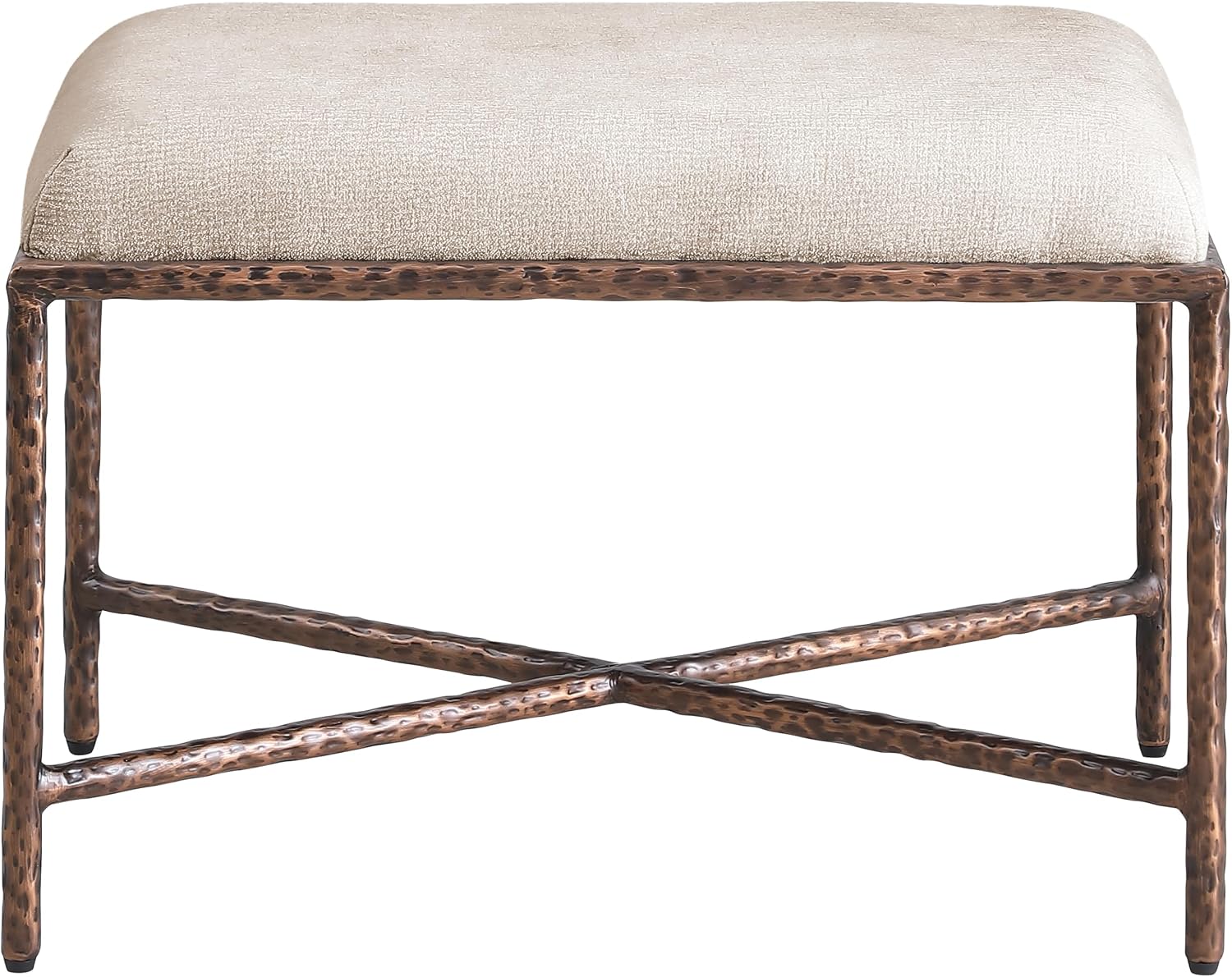 Meridian Furniture 22063Beige Valley Collection Modern | Contemporary Bench with Soft Beige Chenille Fabric, Brushed Bronze Forged Iron Metal Legs and Frame, 25' W x 18' D x 18' H, Beige