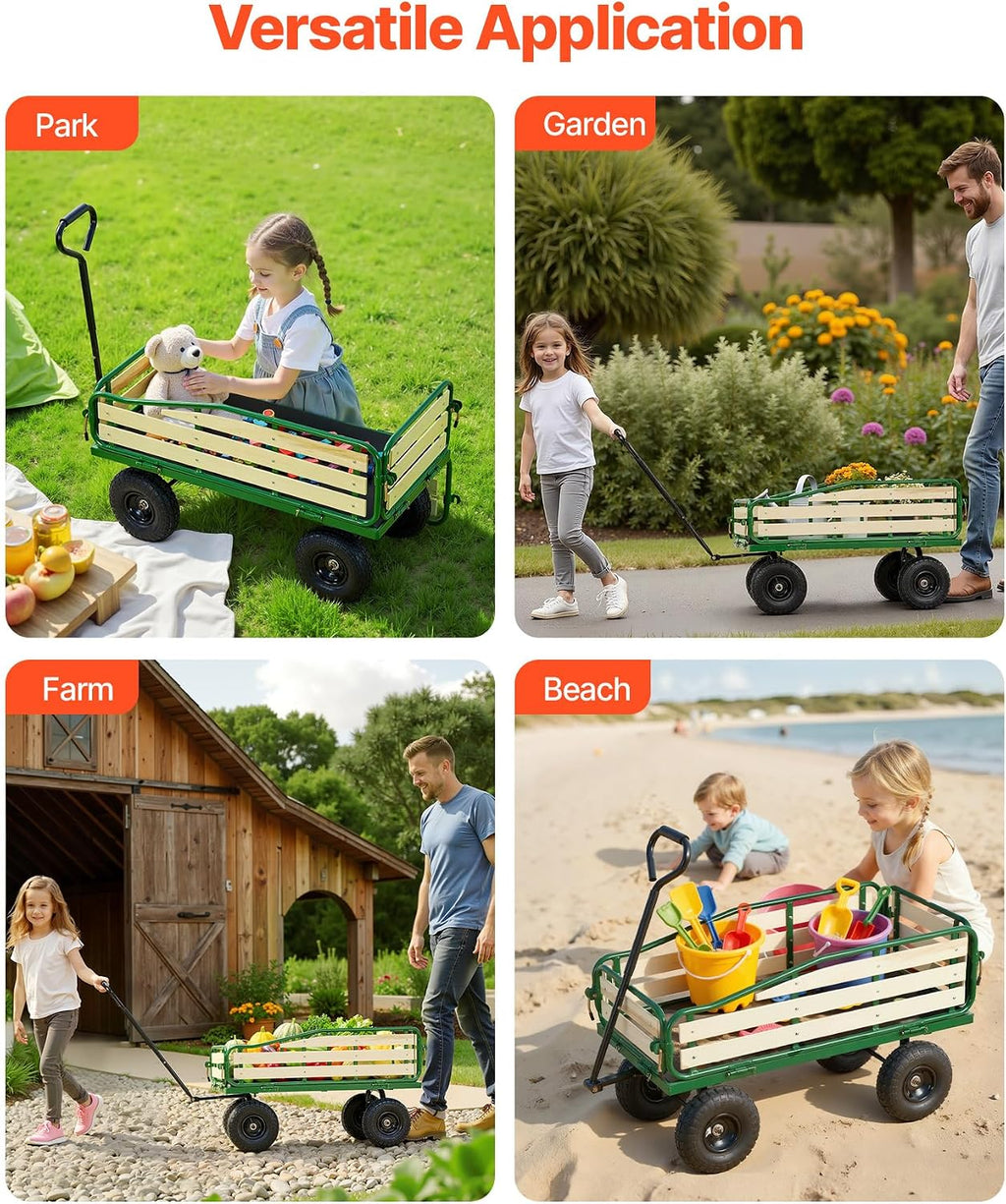 VEVOR Pull Along Kids Wagon, Rolling Toy Cargo Wagons for Kids, Outdoor Children Stroller Wagon for Beach Gardening Camping Essentials with Removable Sides