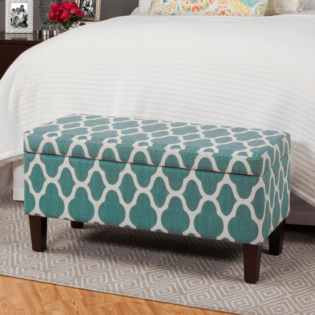 HomePop 36' Storage Ottoman Bench with Hinged Lid - Teal Geometric