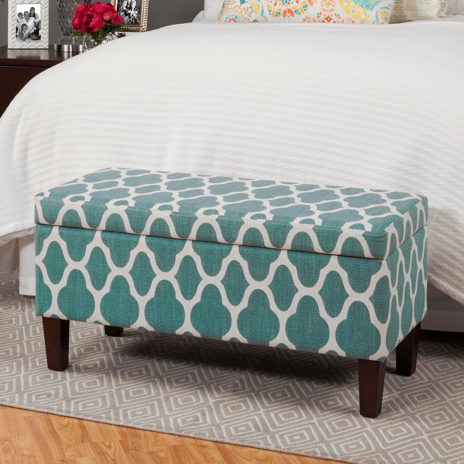 HomePop 36' Storage Ottoman Bench with Hinged Lid - Teal Geometric