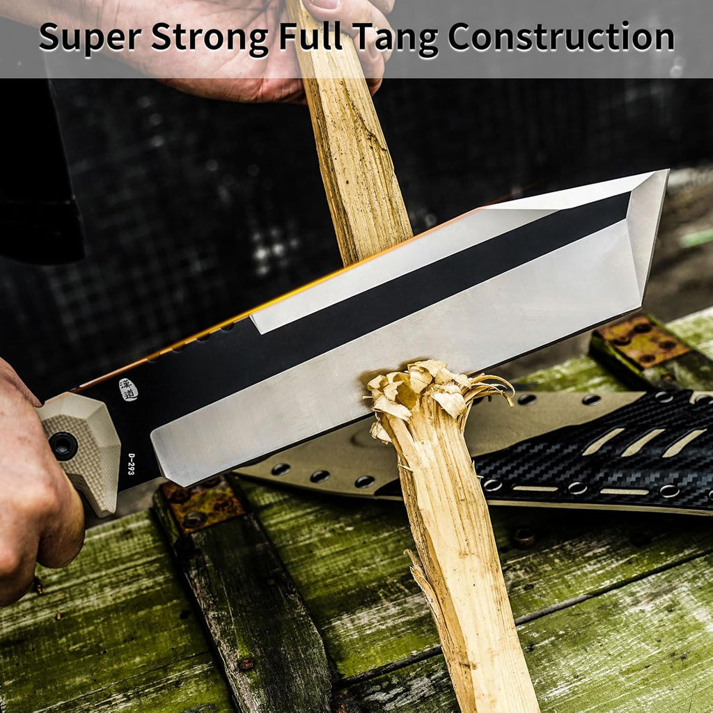 HX OUTDOORS 14 Inch Machete Knife, Premium DC53 Steel Fixed Blade Knife, Kukri Gardening Machete with Kydex Sheath for Yard Work, Cutting Trees, Clearing Brush