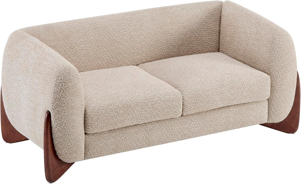 Christopher Knight Home Alma 63' Boucle Loveseat with Wood Legs, 2 Seater Sofa Couches for Living Room, Upholstered Couch Chair, Soft Seating Lounge Sofa Chair, Cozy Loveseat with Armrest, Almond