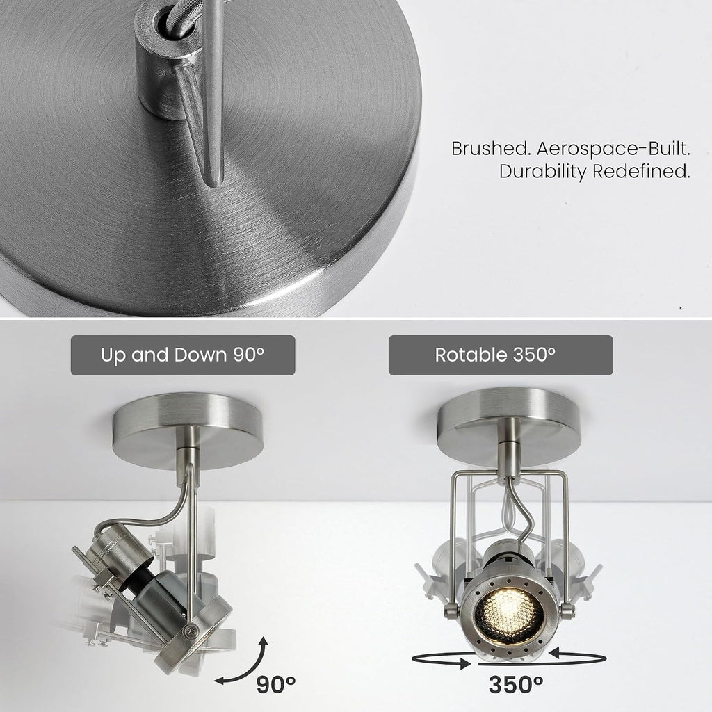 2Pcs GU10 Dimmable Ceiling Spotlight Indoor - Brushed Nickel Adjustable Surface Hardwired Light for Accentuating Wall Art, Creating Ambiance in Living Room & Bedroom