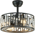Crystal Caged Ceiling Fan Light Modern Black Fandelier with Remote Control Bladeless Ceiling Fan Lighting for Bedroom Dining Room Kitchen Living Room