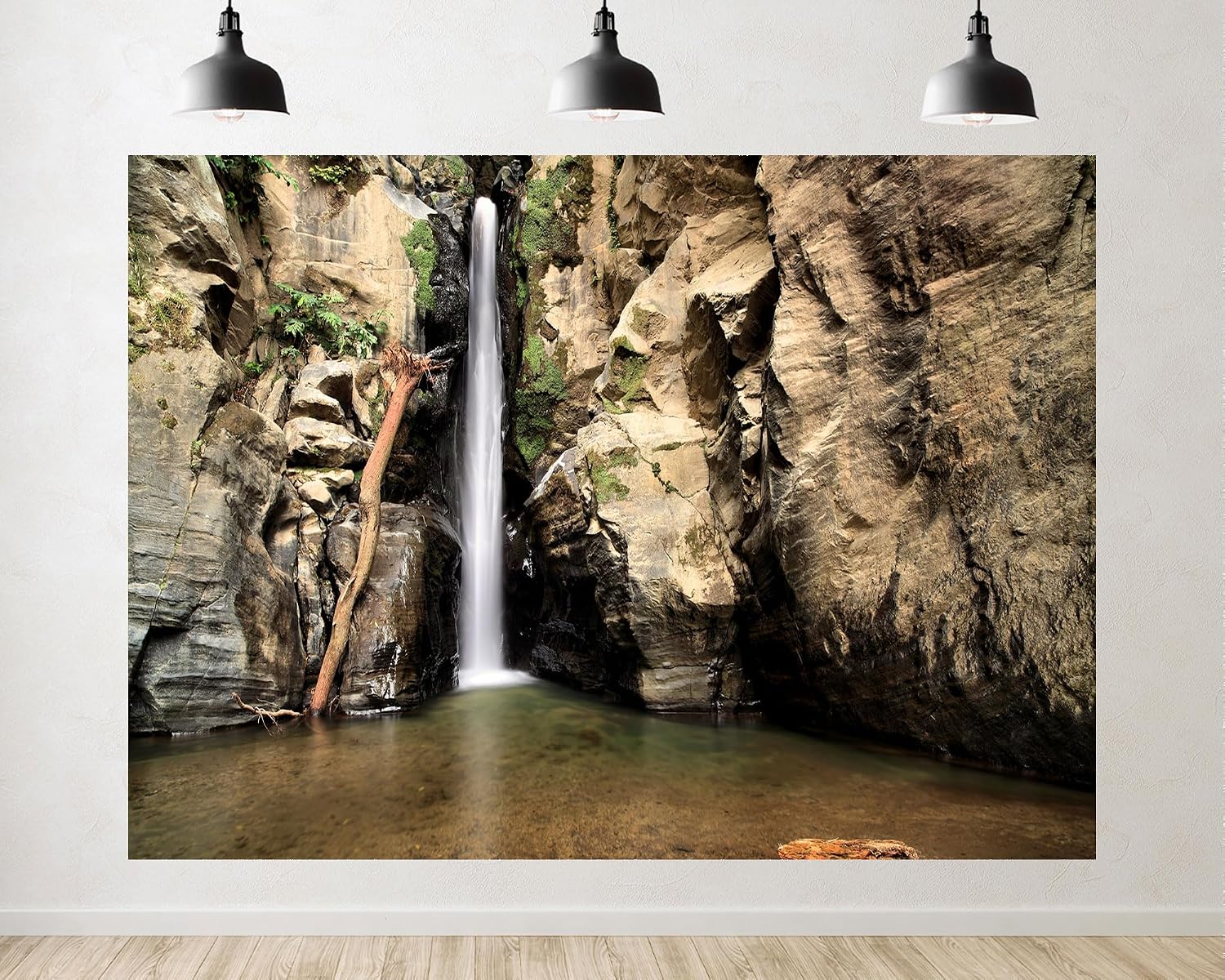 Trykid 20x10ft Rocky Gorge Waterfall Backdrop Mossy Cliffs Clear Pool Scene Photography Background Wilderness Adventure Party Decoration Photo Booth Prop Fabric