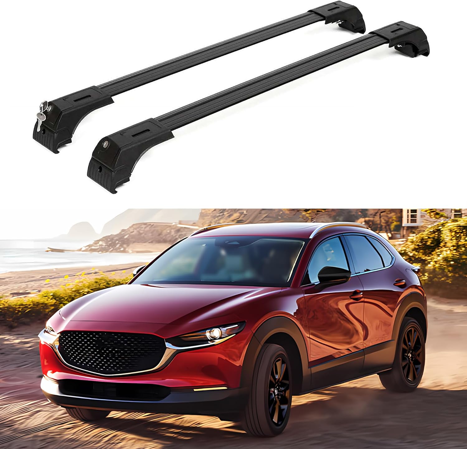 ERKUL Roof Rack Cross Bars for Mazda CX-30 2020-2026 | Aluminum Crossbars with Anti Theft Lock for Rooftop | Compatible with Flush Rails - Black
