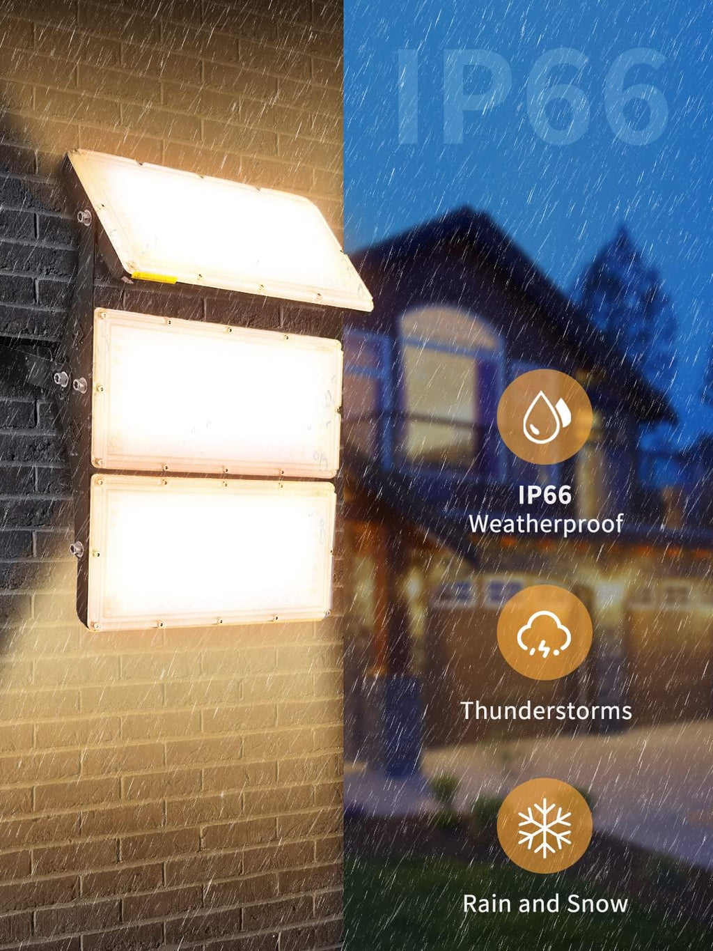 2 Packs 300W LED Flood Light-30000LM Outdoor Security Light 3200K Warm White Super Bright IP66 Waterproof-120° Lighting Angle & 180° Adjustable Bracket for Warehouse Garage Stadium