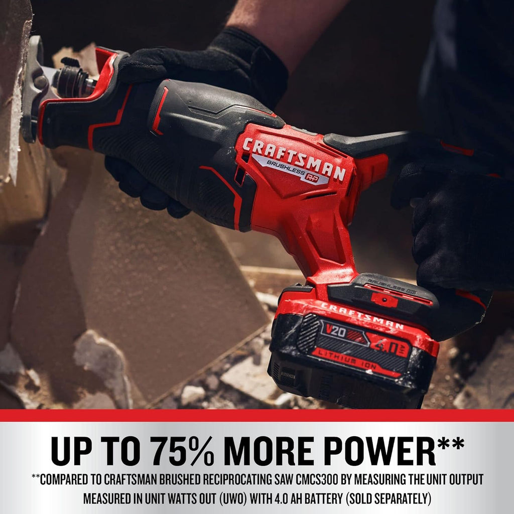 CRAFTSMAN V20 RP Cordless Reciprocating Saw, 8 Inch (CMCS351B) with Battery and Charger (CMCB204-2CK)