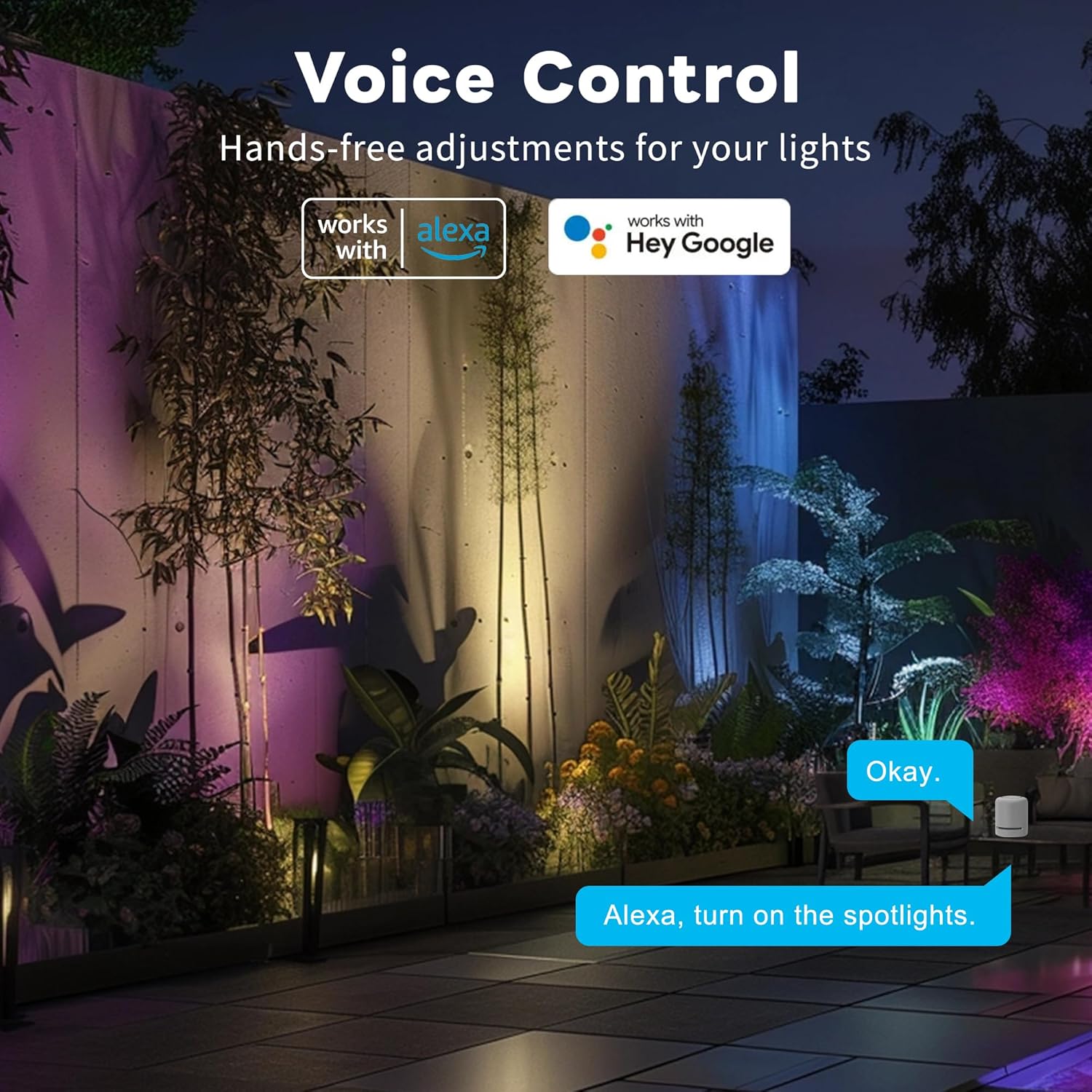 RGBCW Landscape Spotlights Low Voltage - Smart Color-Changing LED 12V Uplights, Spot Lights Outdoor Waterproof, App Control Works with Alexa, Aluminum Black for Outside Trees Wall 4 Pack