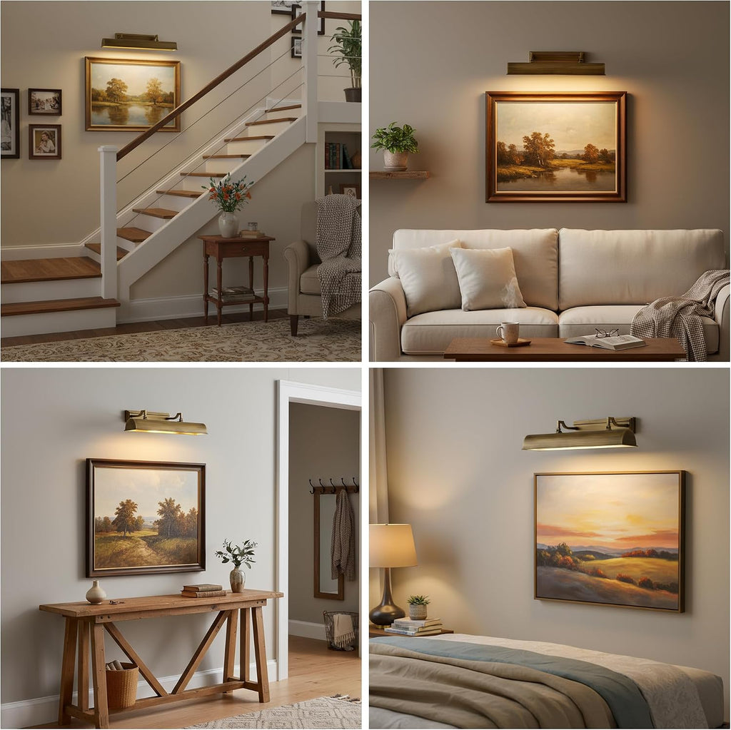 24in Modern Brass Picture Lights for Wall Hardwired, 4 Light Gold Wall Picture Light for Above Picture Frame, Accent Light for Living Room, Bookcase, Library Display E12 Base No Bulbs