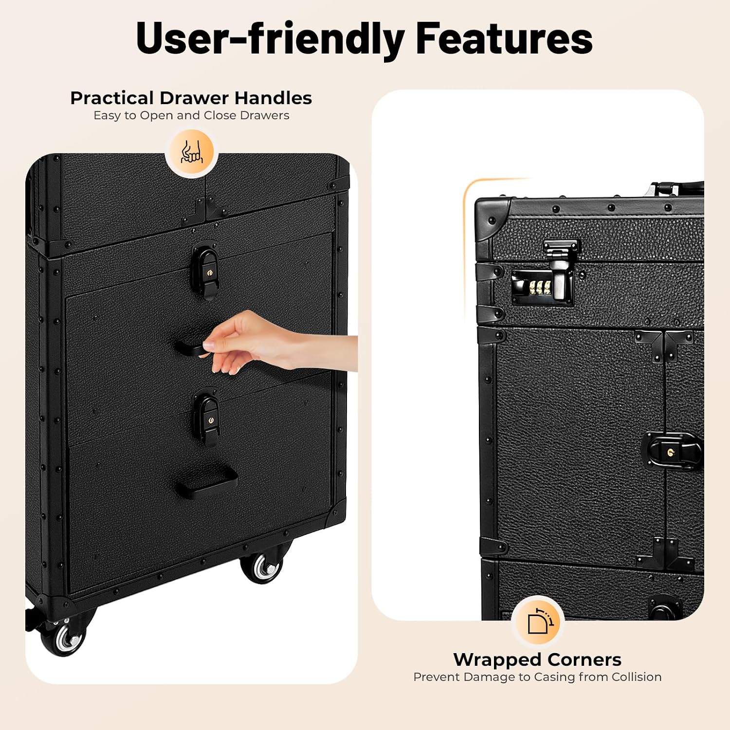 Rolling Lockable Makeup Train Case,Hair Trolley Stylist Salon Trolley Suitcase with Wheels Hairdryer Holder,Beauty Salon Cosmetic Luggage Travel Organizer Tool Box