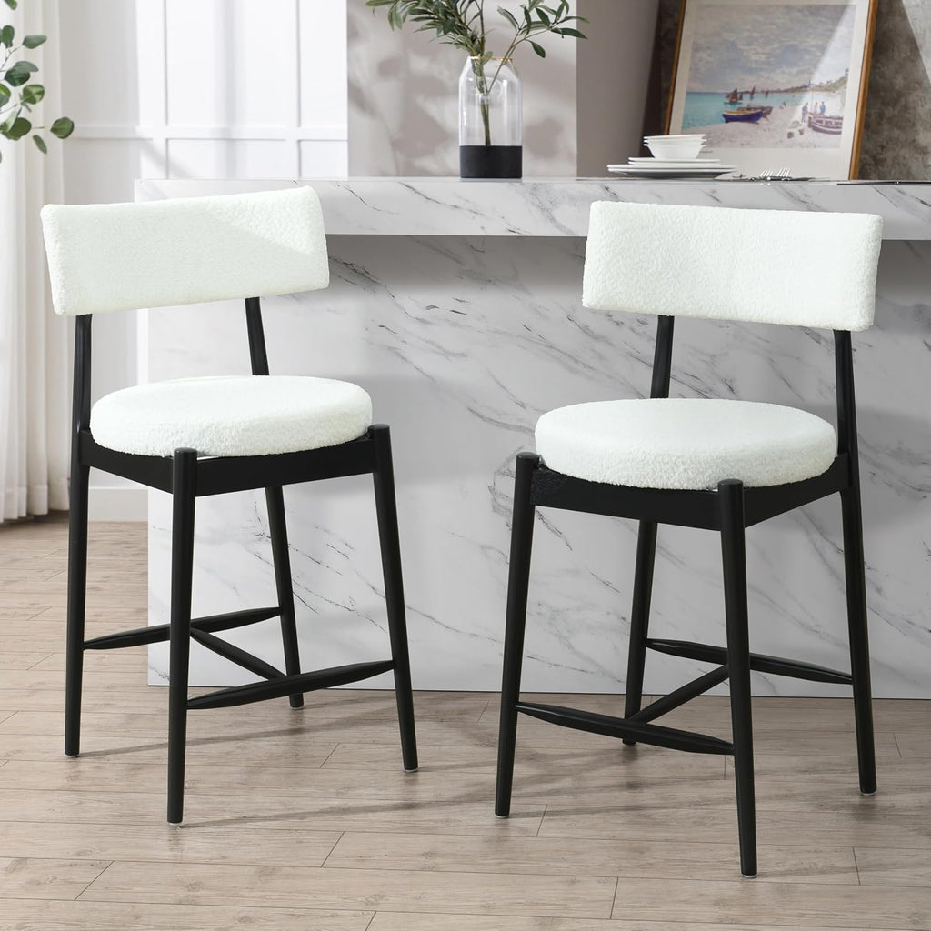 Christopher Knight Home Ebany 25.50' H Barstools Set of 2, Upholstered Counter Stool, Comfy Backrest Kitchen Stool, Rubberwood Frame Stool Chair, Bistro Chair for Kitchen Dining Room, Beige+Black